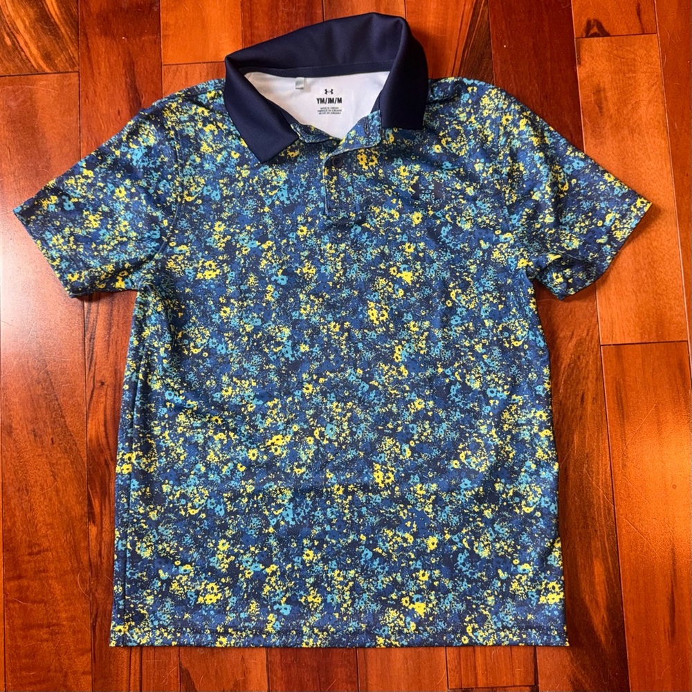 Under Armour Kids Navy and Yellow Floral Polo
